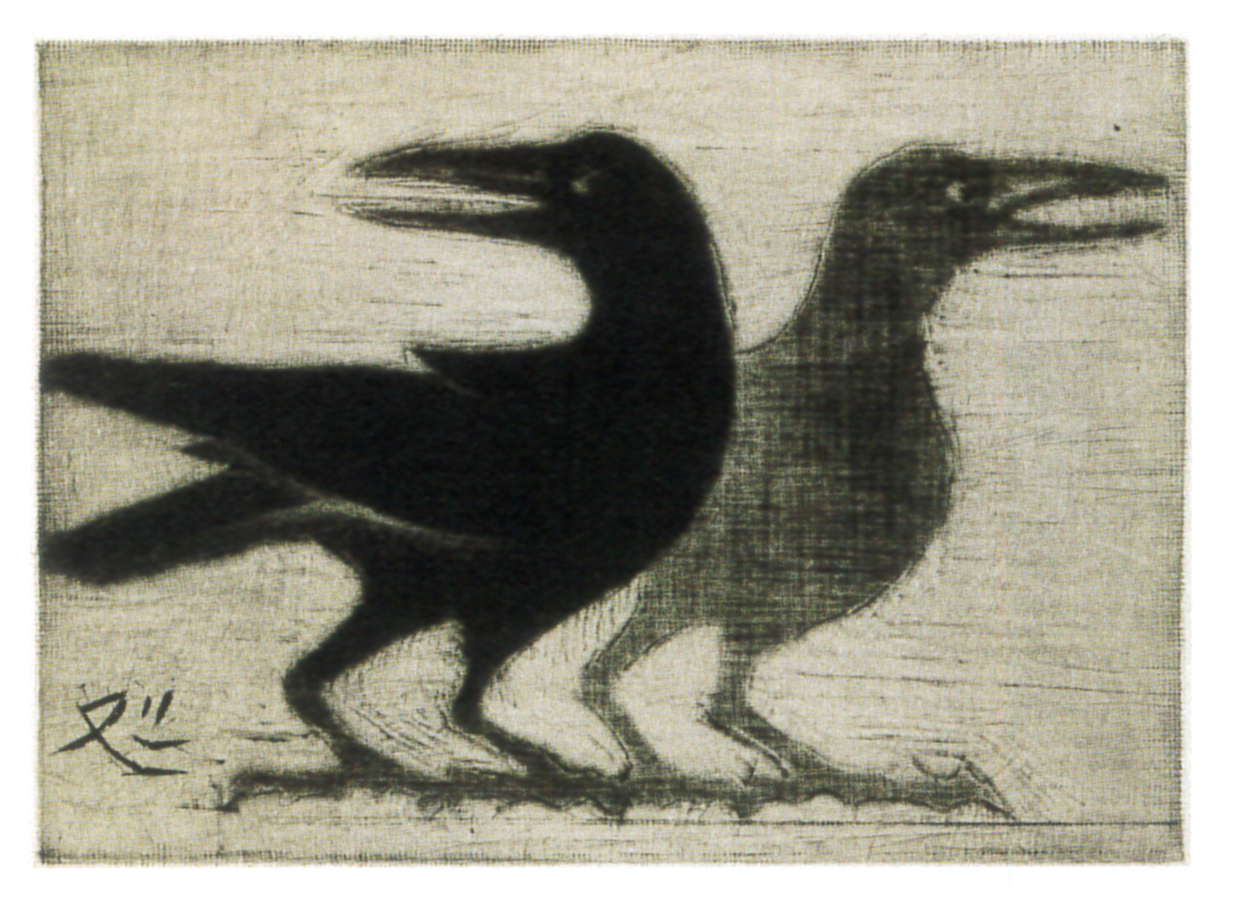 加山又造作銅版画《カラス》