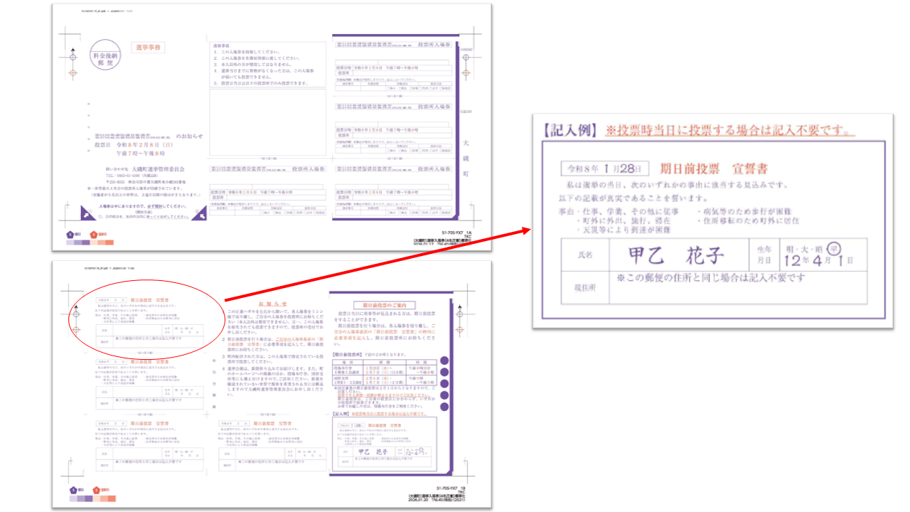 期日前投票する場合はご自分の入場券裏面の宣誓書に記載してください
